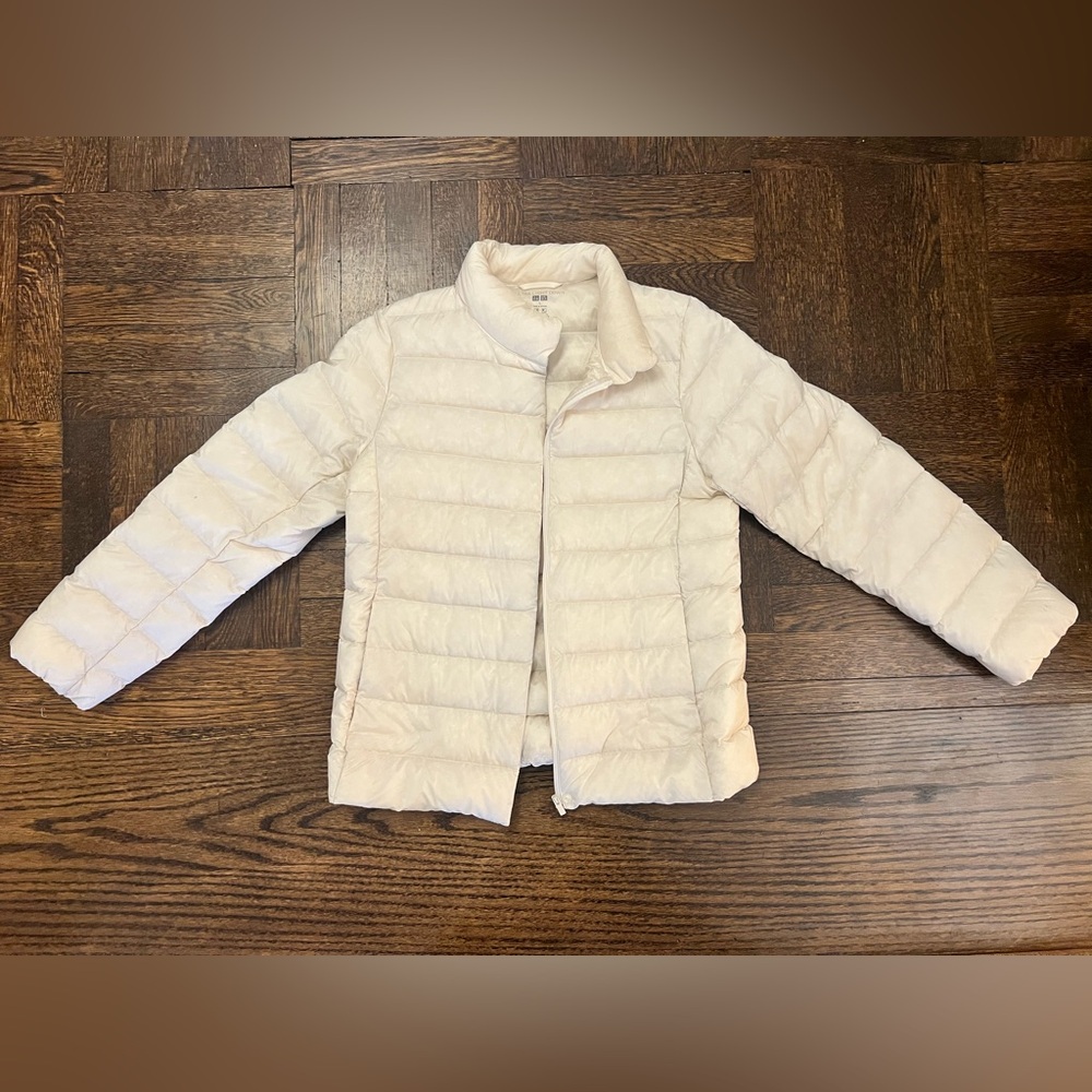 Uniqlo Ultra Light Down Jacket Womens Large White Puffer Coat Nano Design